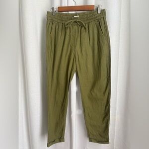 J. Crew Pants‎ 4 Green Linen Blend Pull On Tapered High Rise Drawstring 0320